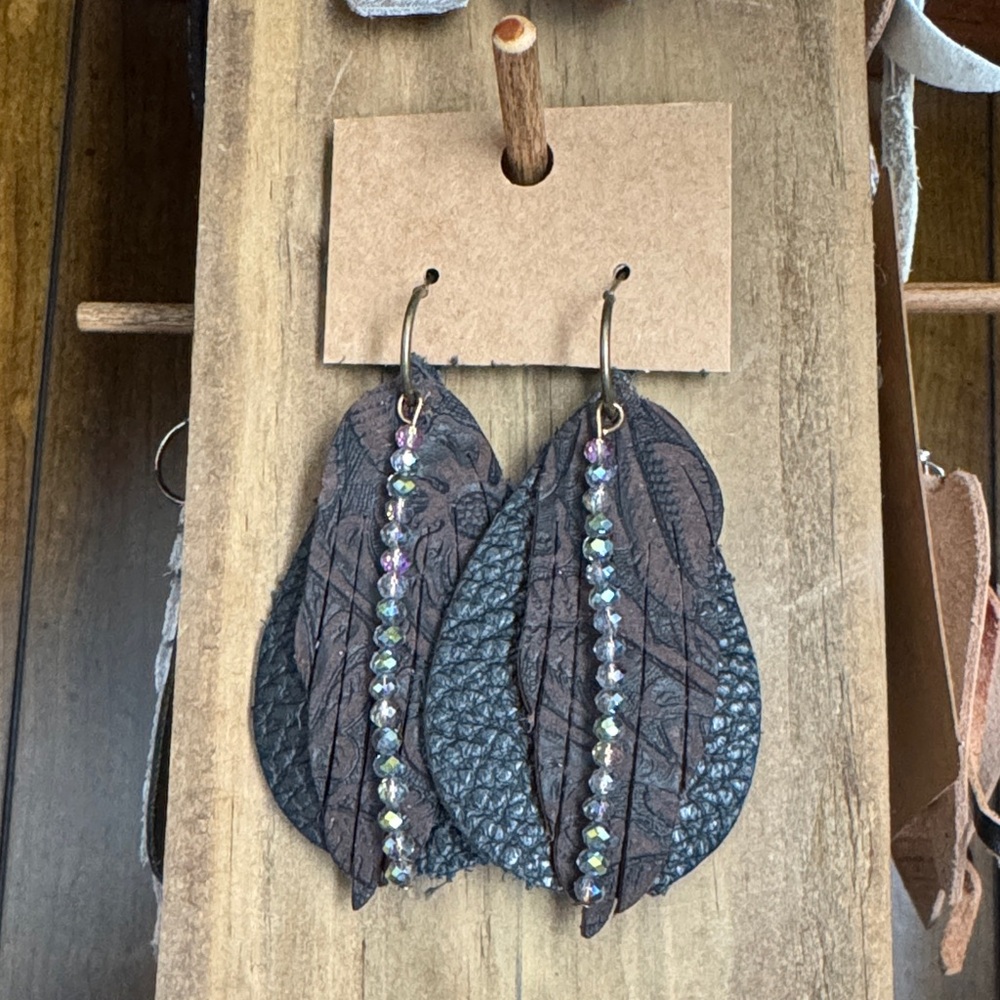 Chic Black and Brown Leaf Earrings with Crystal Accents